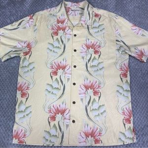Tommy Bahama Hawaiian Shirt Mens Large Camp Silk Tropical Floral All Over Print